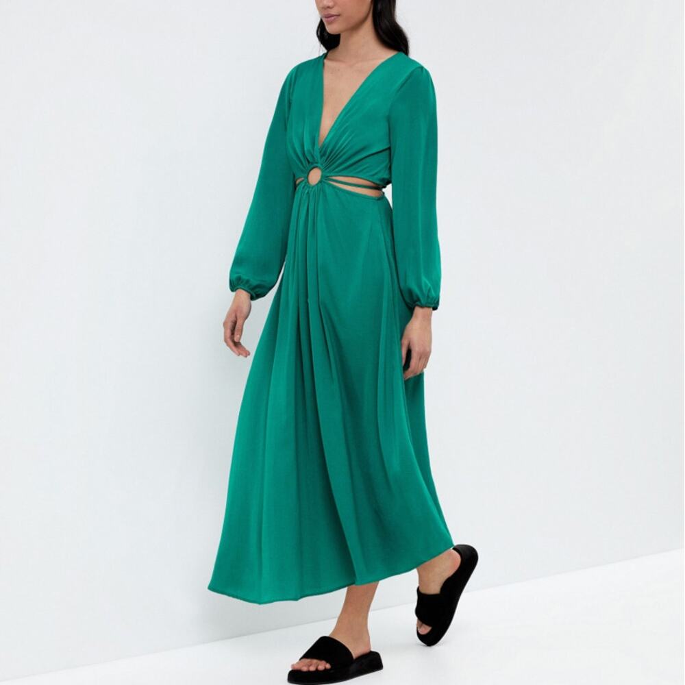 Oysho Aquamarine Cut Out Long Sleeve Maxi Dress Size M